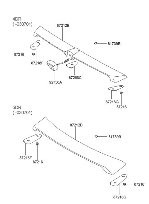 2006 Hyundai Elantra Old Body Style Rear Spoiler & Roof Garnish Diagram 1