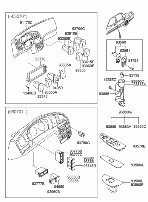 2000 Hyundai Elantra Cap-Door Switch Diagram for 93565-3B100