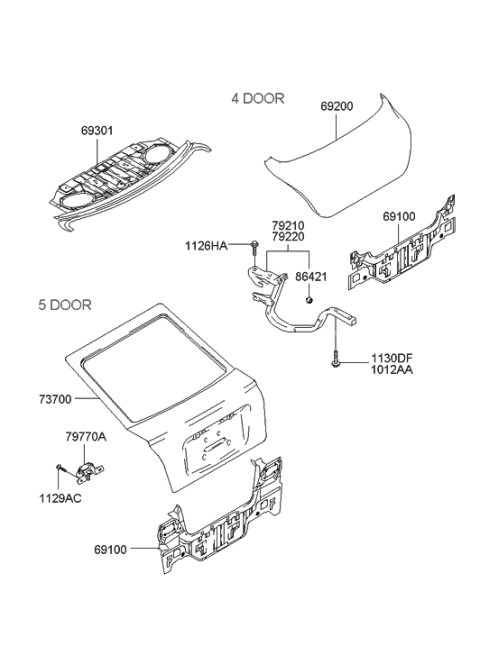 2006 Hyundai Elantra Old Body Style Trunk Lid & Back Panel Diagram