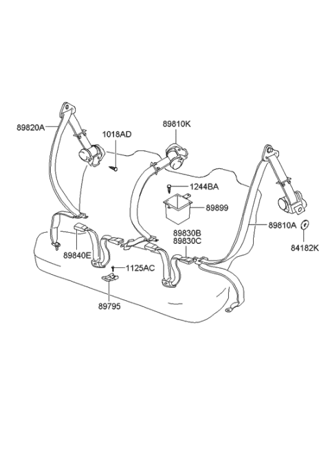 2005 Hyundai Elantra 2Nd Rear Right Seat Belt Assembly Diagram for 89820-2D651-ZE