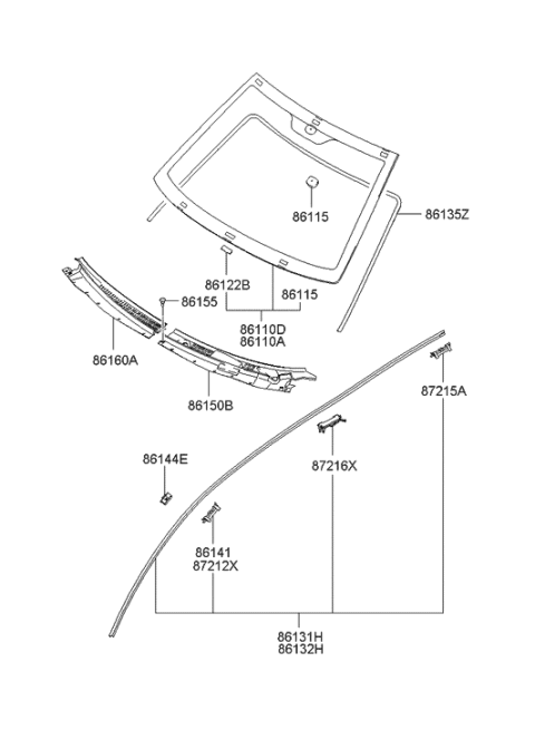 2006 Hyundai Elantra Old Body Style Windshield Glass Diagram