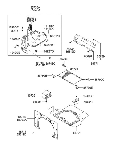 2000 Hyundai Elantra Trim-Transverse Rear Diagram for 85770-2D600