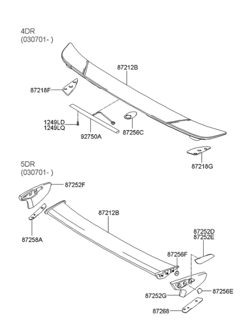 2006 Hyundai Elantra Old Body Style Rear Spoiler & Roof Garnish Diagram 2