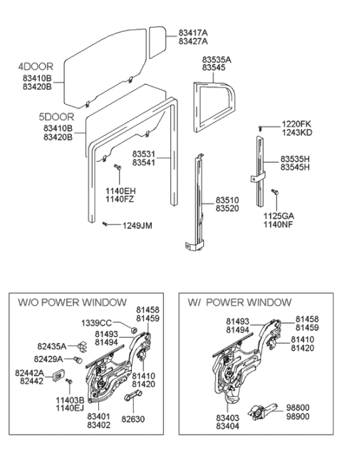 2004 Hyundai Elantra Glass Assembly-Rear Door,RH Diagram for 83420-2D011