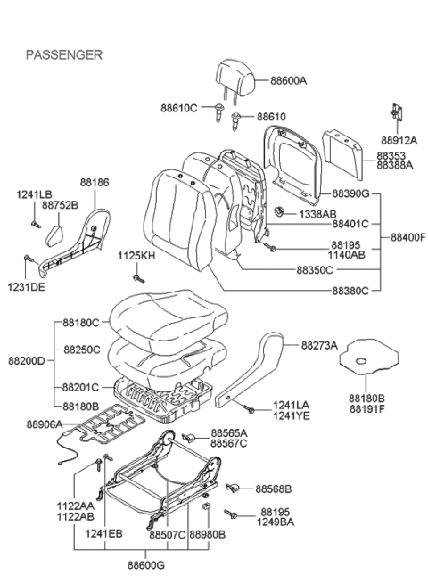 2003 Hyundai Elantra Front Seat Diagram 1