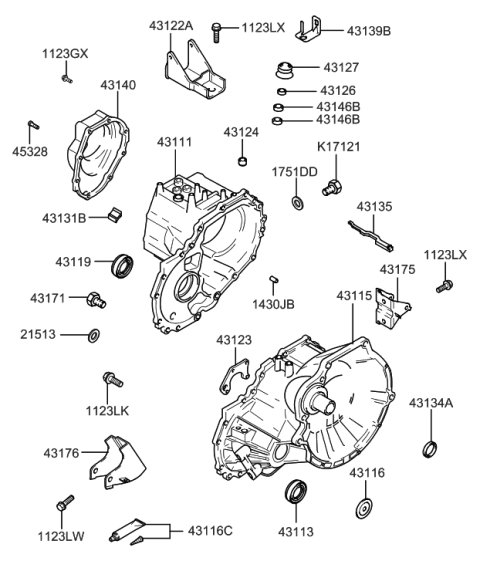 2000 Hyundai Elantra Transaxle Case-Manual Diagram