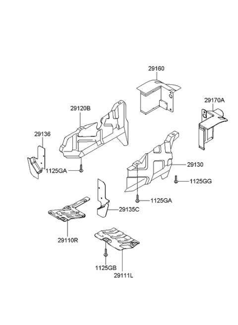 2011 Hyundai Elantra Air Guard, Right Diagram for 29136-2D000