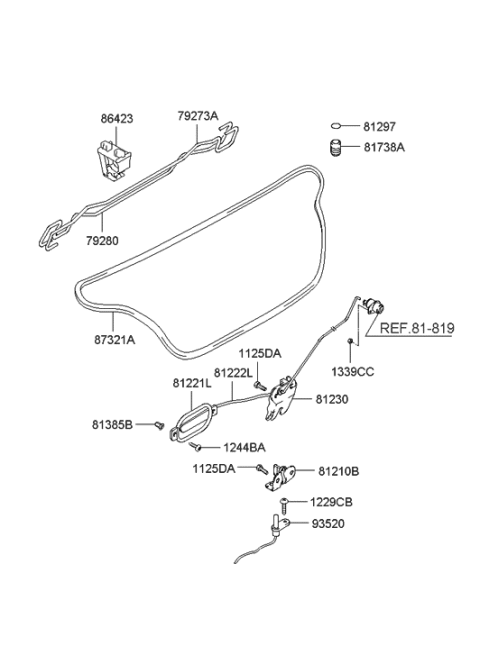 2001 Hyundai Elantra Bar-Trunk Lid Hinge Torsion RH Diagram for 79283-2D000