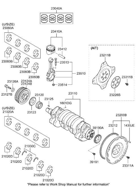 2004 Hyundai Accent Bearing Pair Set-Crank Shaft Center Diagram for 21030-23000