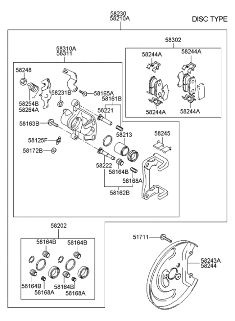 2001 Hyundai Elantra Caliper Kit-Rear Brake,RH Diagram for 58311-2DA30