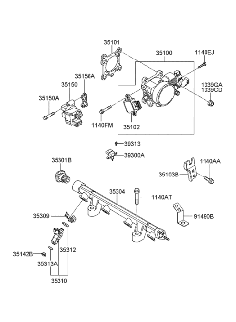 2000 Hyundai Elantra New Body Style Throttle Body & Injector Diagram