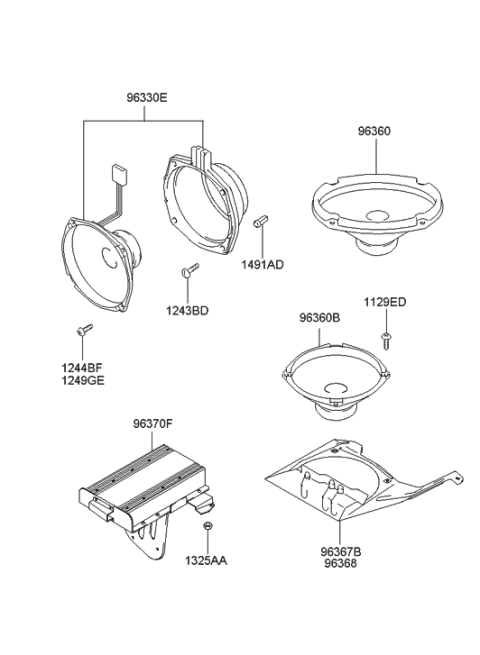 2001 Hyundai Elantra Rear Package Tray Speaker Assembly Diagram for 96360-2D700