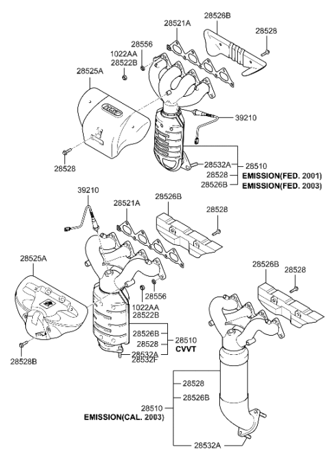 2002 Hyundai Elantra Exhaust Manifold Assembly Diagram for 28510-23980