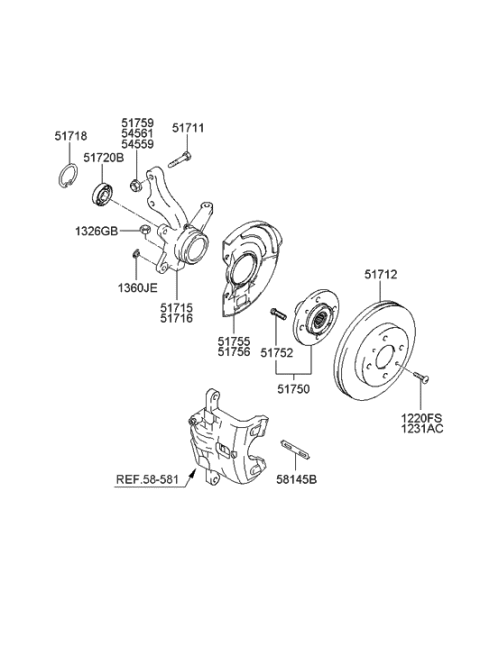 2003 Hyundai Elantra Knuckle-Front Axle,LH Diagram for 51715-2D110