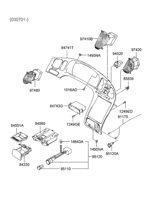 2002 Hyundai Elantra Cigar Lighter Socket Assembly Diagram for 95120-2D100