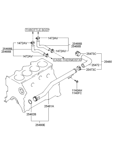 2000 Hyundai Elantra New Body Style Coolant Hose & Pipe Diagram