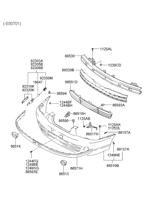 2000 Hyundai Elantra New Body Style Front Bumper Diagram 1