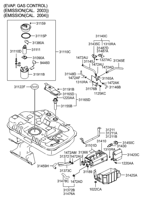 2002 Hyundai Elantra Packing-Fuel Pump Diagram for 40430-10202