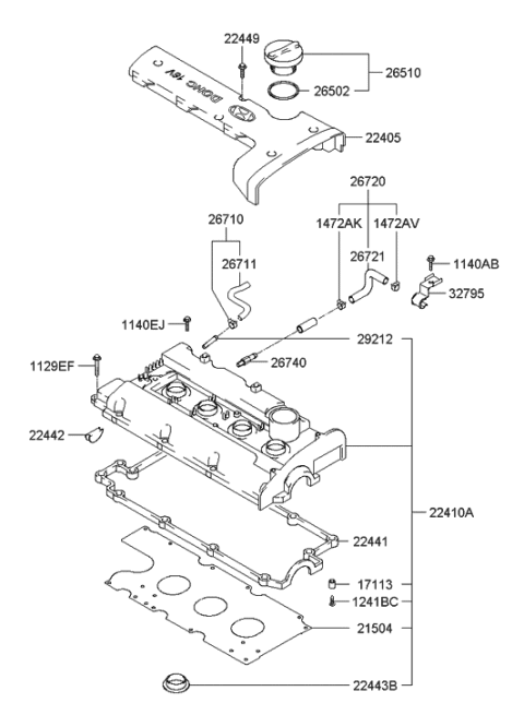 2006 Hyundai Elantra Old Body Style Rocker Cover Diagram