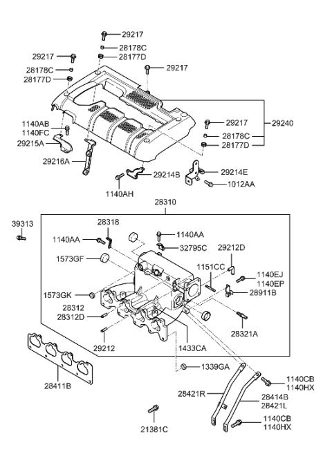 2000 Hyundai Elantra Clamp-Accelerator Cable Diagram for 32795-2D100