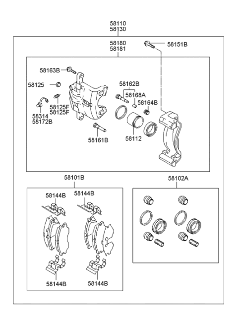 2001 Hyundai Elantra CALIPER Kit-Front Brake,RH Diagram for 58190-2DA40