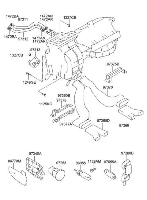 2006 Hyundai Elantra Old Body Style Heater System-Control & Duct Diagram 2