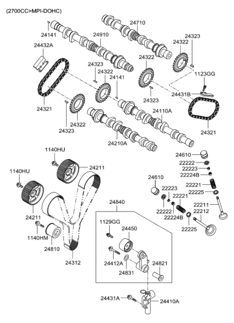 2000 Hyundai Santa Fe Camshaft & Valve Diagram 1