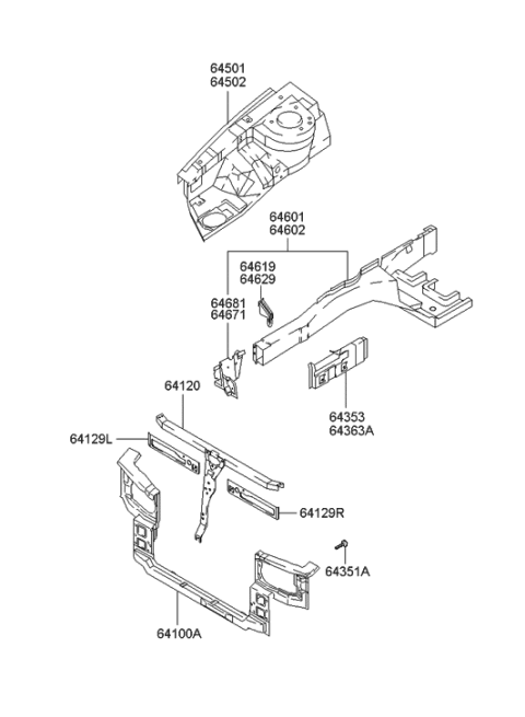 2004 Hyundai Santa Fe Fender Apron & Radiator Support Panel Diagram