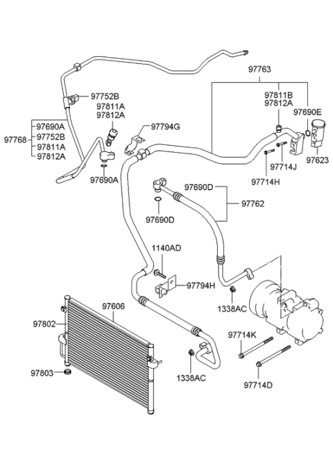 2001 Hyundai Santa Fe Air conditioning System-Cooler Line Diagram 1