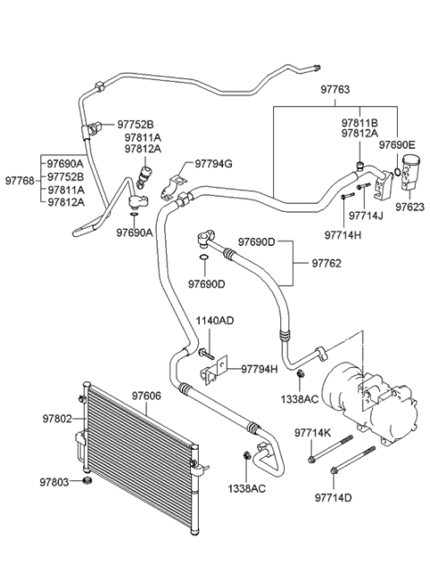 2005 Hyundai Santa Fe Air conditioning System-Cooler Line Diagram 1