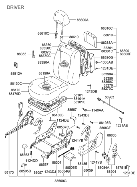 2000 Hyundai Santa Fe Back Assembly-Front Seat Driver Diagram for 88300-26281-SDB