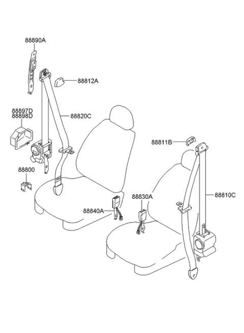 2002 Hyundai Santa Fe Buckle Assembly-Front Seat Belt,LH Diagram for 88830-26700-TI