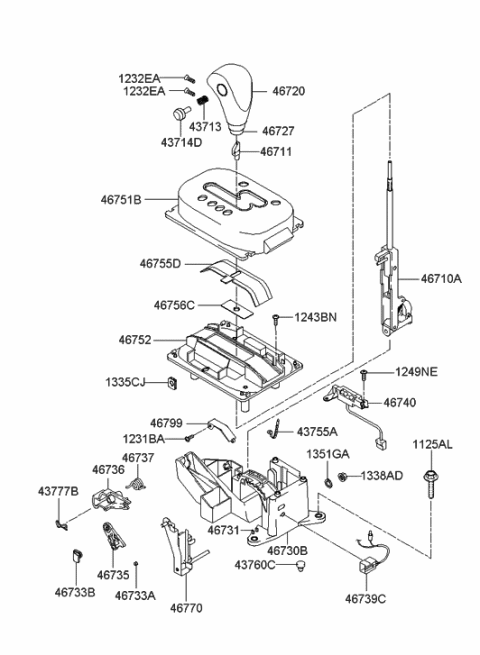 2004 Hyundai Santa Fe Shift Lever Control (ATM) Diagram 2