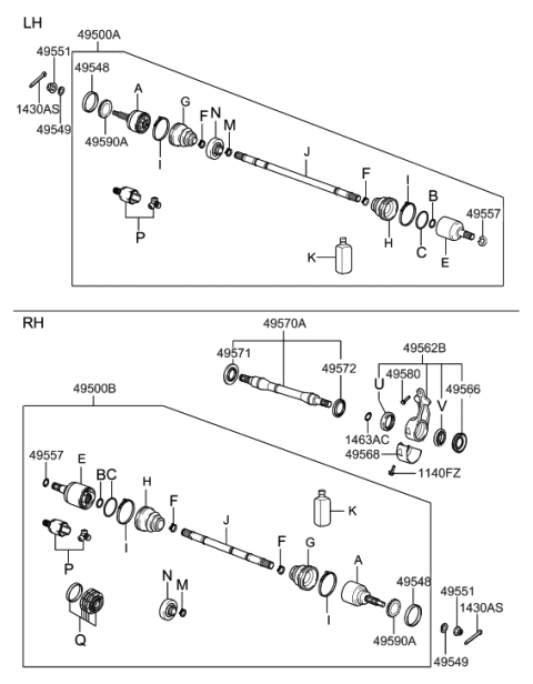 2004 Hyundai Santa Fe Joint Assembly-Constant Velocity R Diagram for 49500-26460