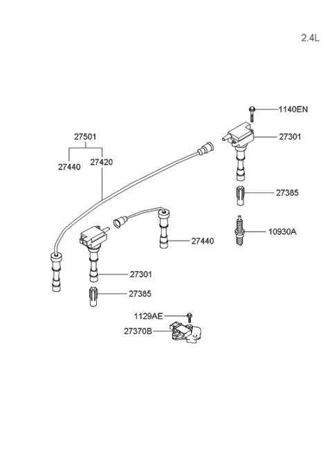 2006 Hyundai Santa Fe Old Body Style Spark Plug & Cable Diagram 1