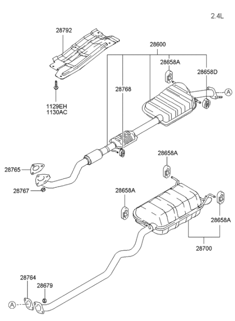 2006 Hyundai Santa Fe Old Body Style Muffler & Exhaust Pipe Diagram 1