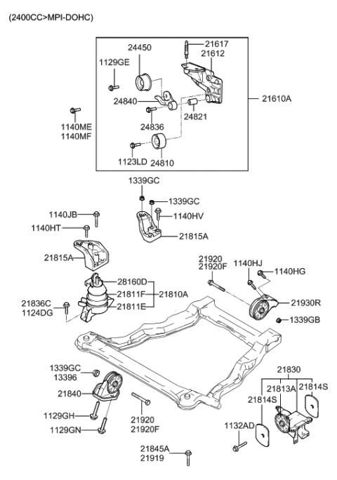 2006 Hyundai Santa Fe Old Body Style Engine & Transaxle Mounting Diagram 2