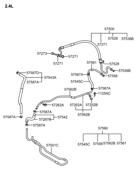 2006 Hyundai Santa Fe Power Steering Hose & Bracket Diagram 1