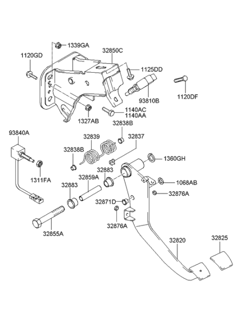 2006 Hyundai Santa Fe Old Body Style Clutch & Brake Pedal Diagram 1