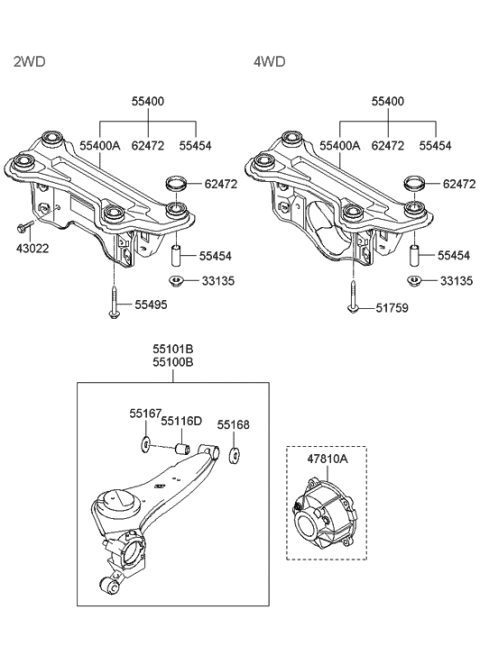 2002 Hyundai Santa Fe Arm Complete-Trailing,RH Diagram for 55101-26000