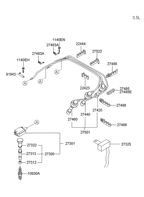 2002 Hyundai Santa Fe Spark Plug & Cable Diagram 3