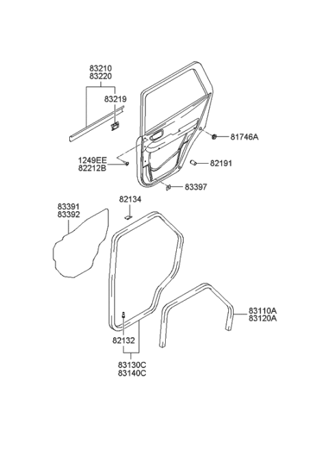 2006 Hyundai Santa Fe Old Body Style Rear Door Moulding Diagram