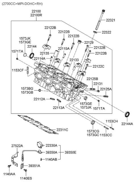 2004 Hyundai Santa Fe Head Assembly-Cylinder Diagram for 22100-39000