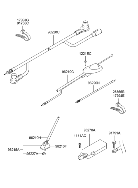 2003 Hyundai Santa Fe Antenna Body Assembly Diagram for 96250-26010