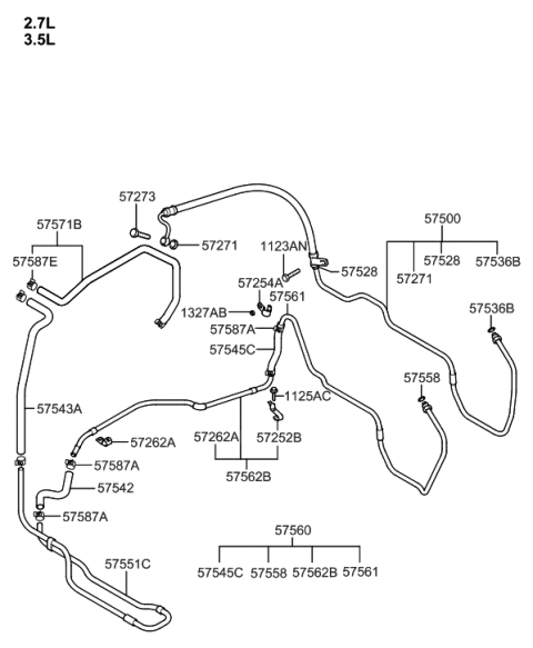 2002 Hyundai Santa Fe Power Steering Hose & Bracket Diagram 2