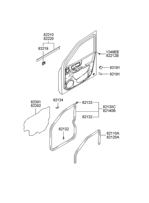 2003 Hyundai Santa Fe Weatherstrip Assembly-Front Door Side RH Diagram for 82140-26000