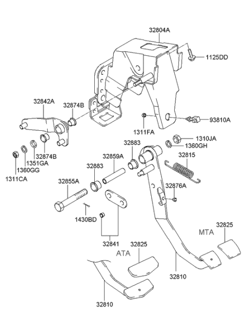 2006 Hyundai Santa Fe Old Body Style Clutch & Brake Pedal Diagram 2