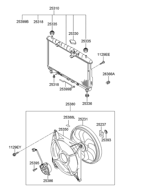 2000 Hyundai Santa Fe Radiator Hose & Reservoir Tank Diagram 1