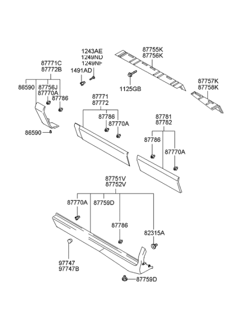 2003 Hyundai Santa Fe Body Side Moulding Diagram