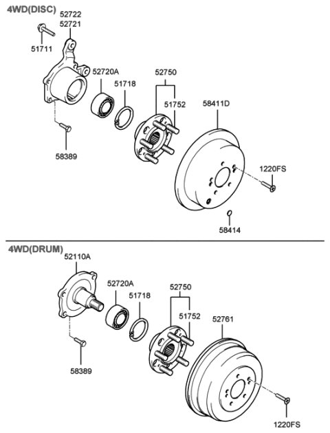 2005 Hyundai Santa Fe Bolt-Hub Diagram for 51752-37000